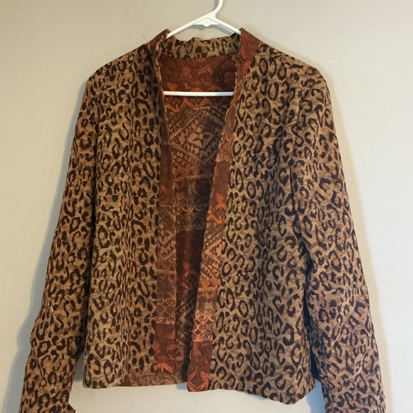 VTG Reversible Leopard & Southwestern Print Open Front Jacket | M/L Festival - Picture 2 of 9